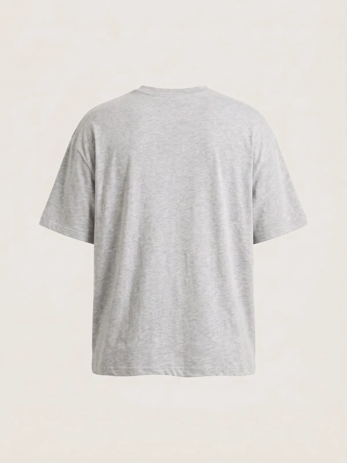 Espalda de la camiseta gris jaspeada de The Vibe, lisa
