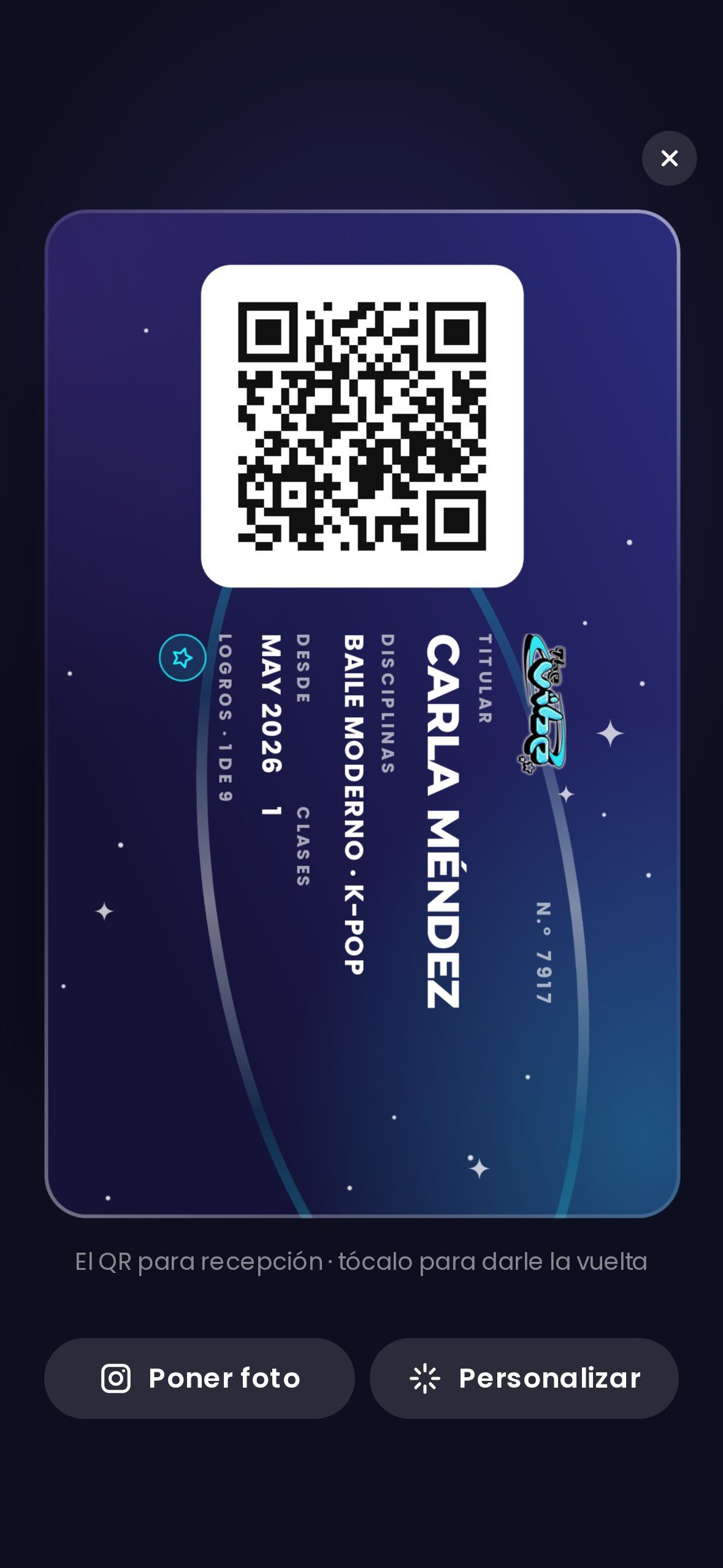 Carnet de estudiante de la app con su código QR